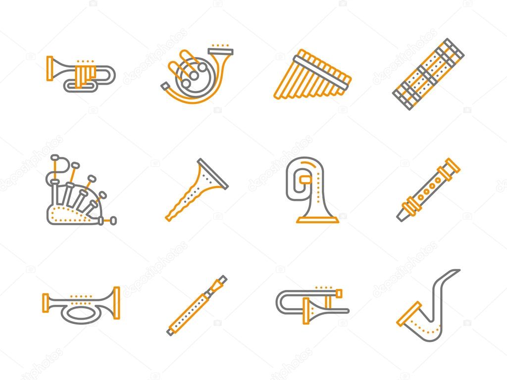 Simple Line Musical Instruments Vector Icons Set Vector Image By C Yershovoleksandr1 Vector Stock