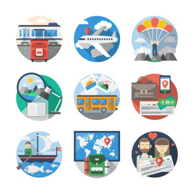 Yolculuk ve renk seyahat vektör simgeler ayrıntılı