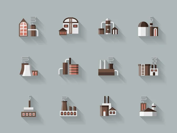 Fabriek gebouwen egale kleur vector iconen — Stockvector