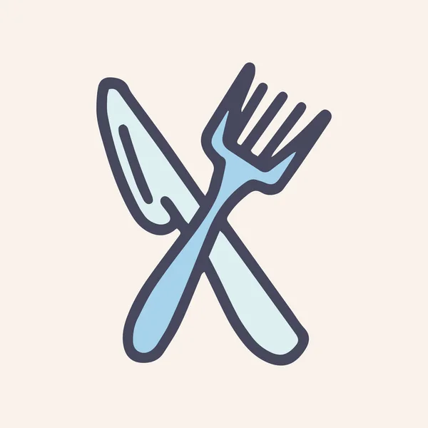 Plastic knife and fork vector doodle simple color icon — Stock Vector