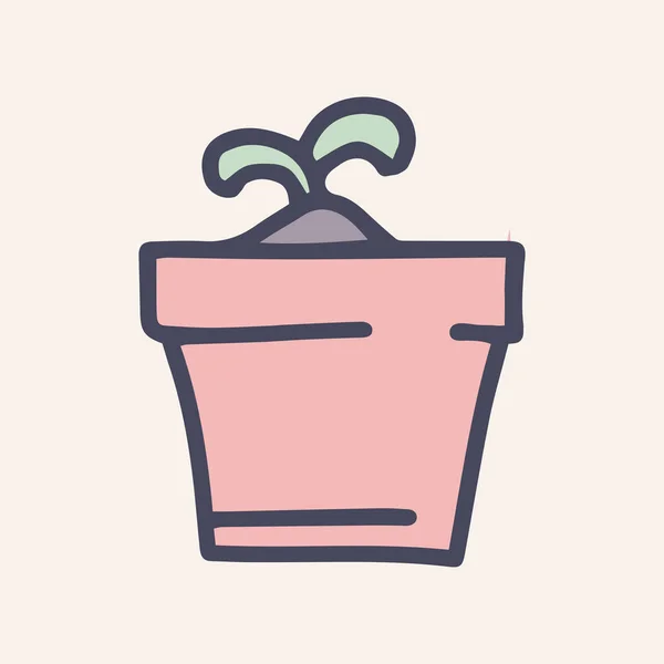 Plástico flor vaso vetor doodle ícone de cor simples — Vetor de Stock