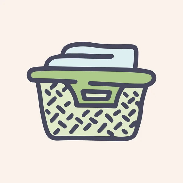 Cesta de lavanderia vetor doodle ícone de cor simples — Vetor de Stock