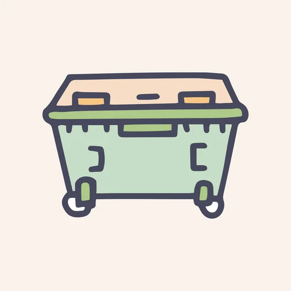 Warna vektor kontainer sampah doodle sederhana ikon - Stok Vektor