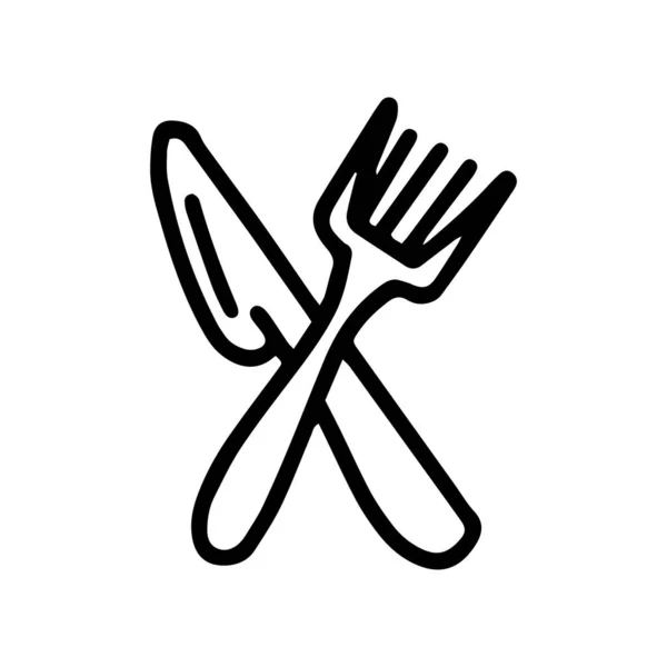 Plastic knife and fork line vector doodle simple icon — Stock Vector