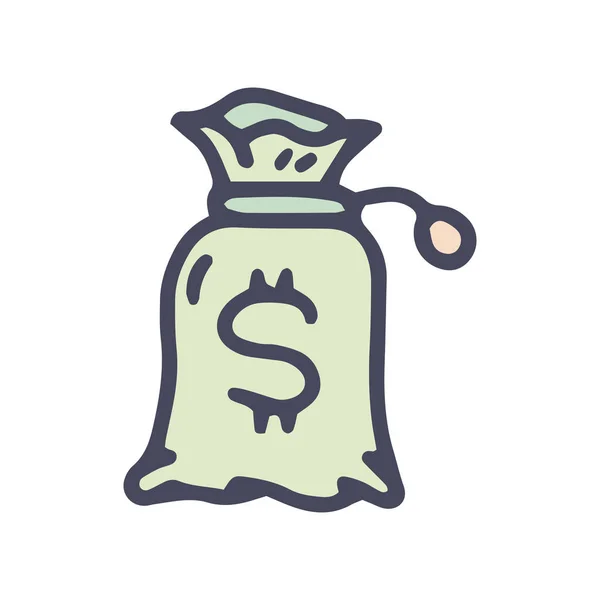 Pengar väska färg vektor klotter enkel ikon — Stock vektor