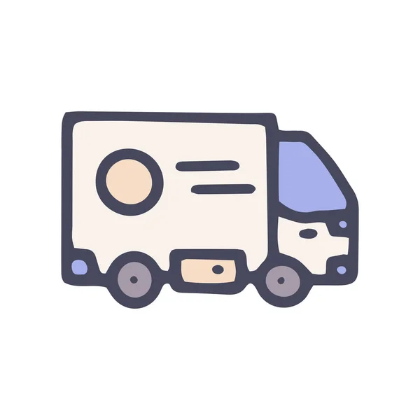 Παράδοση φορτηγό χρώμα διάνυσμα doodle απλό εικονίδιο — Διανυσματικό Αρχείο