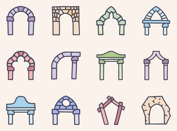 Arches kolor wektor doodle prosty zestaw ikon — Wektor stockowy