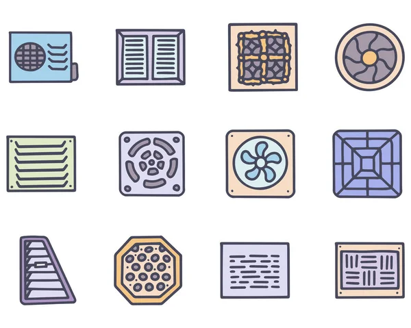 Ventilation color vector doodle simple icon set — 스톡 벡터