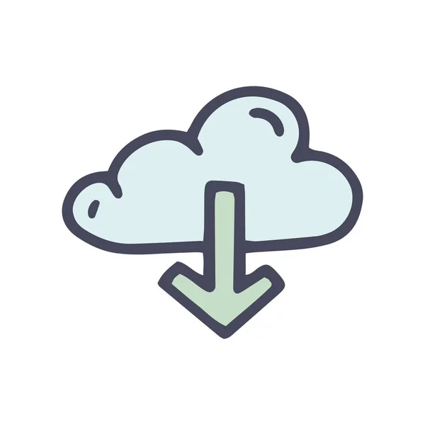 Nube scaricare colore vettore doodle semplice icona — Vettoriale Stock