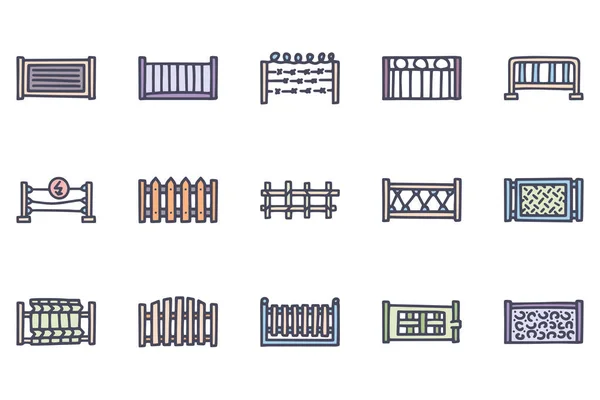 Fences color vector doodle simple icon set — Stock Vector