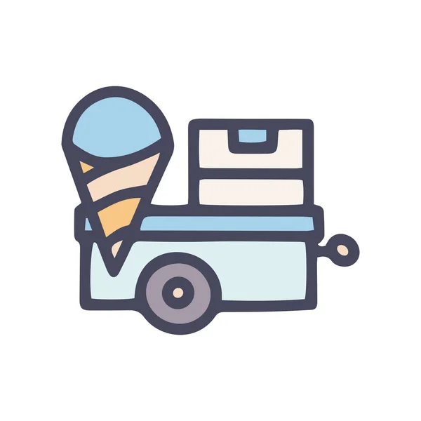 Helado carro de comercio vector de color garabato icono simple — Vector de stock