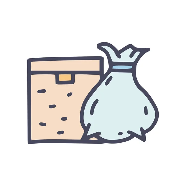 Panier à linge avec sac couleur vecteur doodle icône simple — Image vectorielle