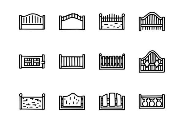 Vallas línea vector garabato conjunto de iconos simples — Archivo Imágenes Vectoriales