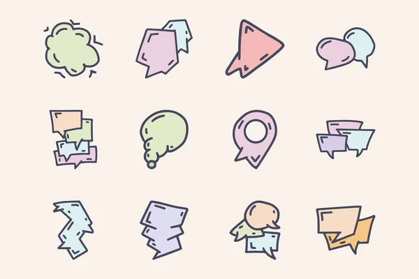 Bolhas de fala cor vetor doodle conjunto de ícones simples —  Vetores de Stock