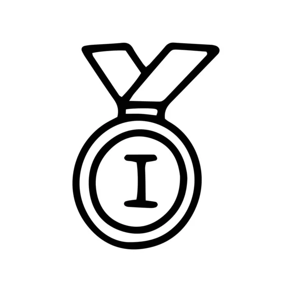 First place medal line vector doodle simple icon — Stock Vector