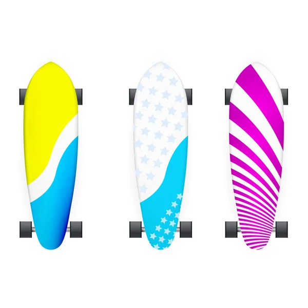 Ilustração vetorial de longboards coloridos — Vetor de Stock