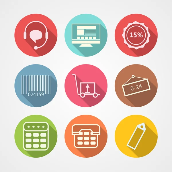 Iconos de vector plano para el servicio al por menor de Internet — Vector de stock