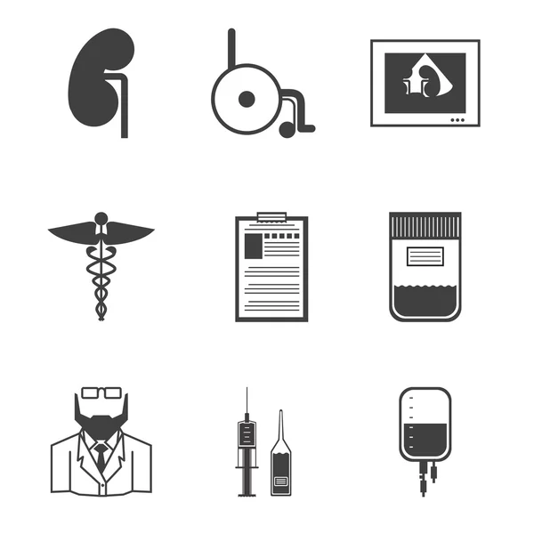 Iconos de vector negro para la nefrología — Vector de stock