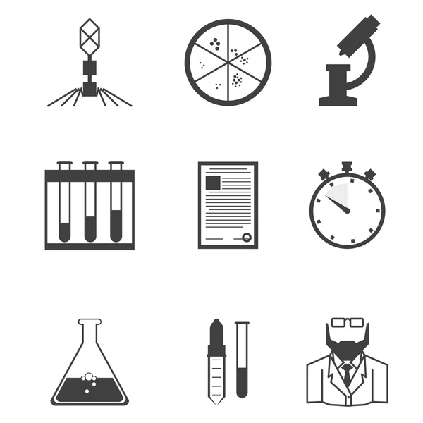 Black vector icons for microbiology — Stock Vector