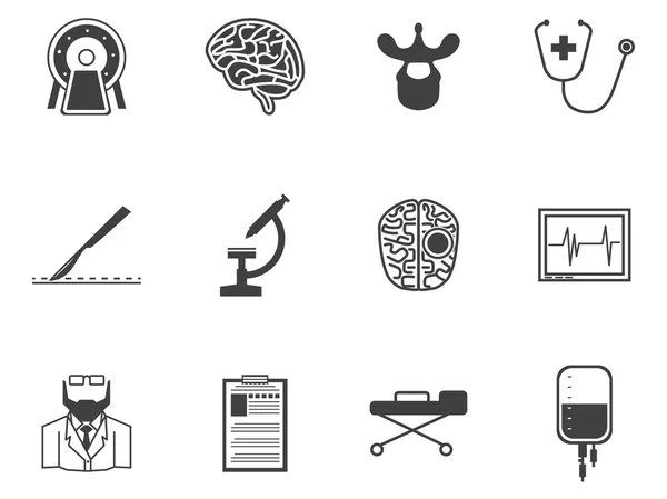 Iconos de vector negro para neurocirugía — Vector de stock