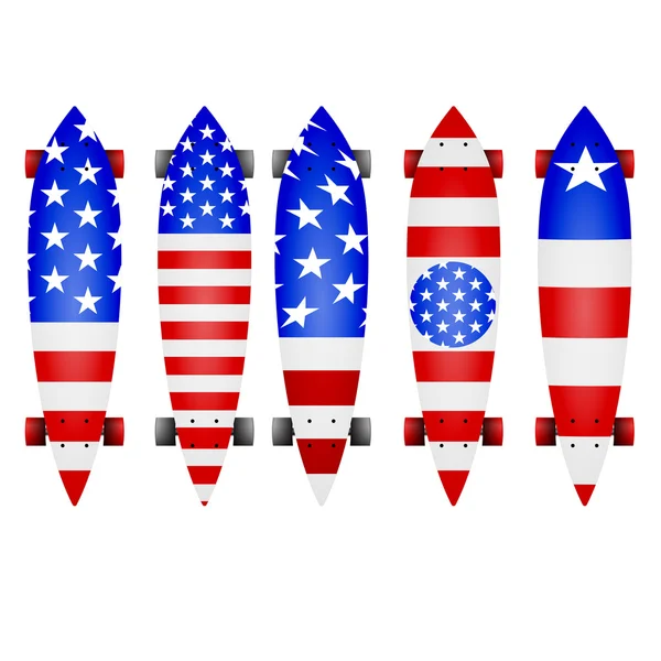 Vector illustration of american flag longboards — Stock Vector