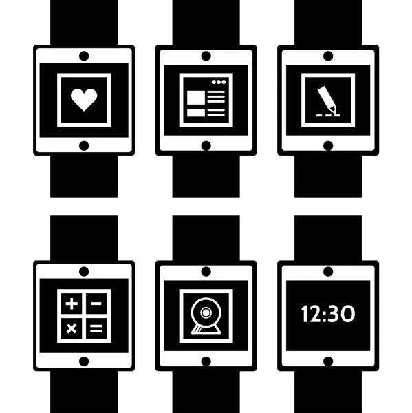 Iconos de vector negro para reloj inteligente — Vector de stock