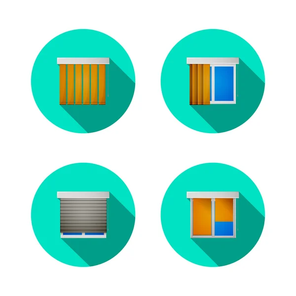 Iconos de vector plano para ventanas con persianas — Vector de stock