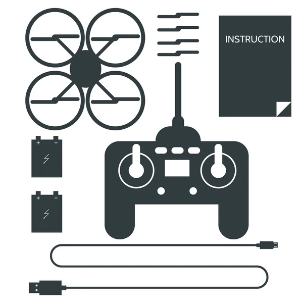 Set completo para quadrocopter. Iconos planos colección vectorial . — Vector de stock