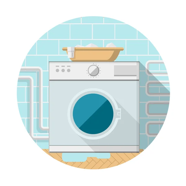 Platte vector pictogram van wasmachine in badkamer — Stockvector