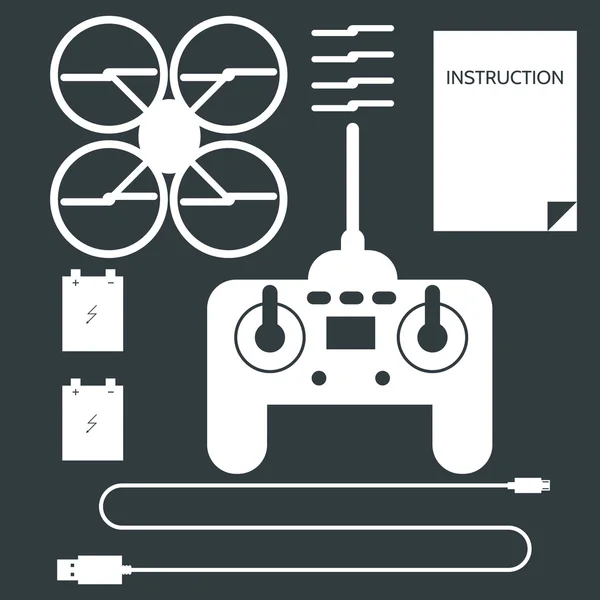 Complete set for quadrocopter. Flat icons vector collection. — Stock Vector