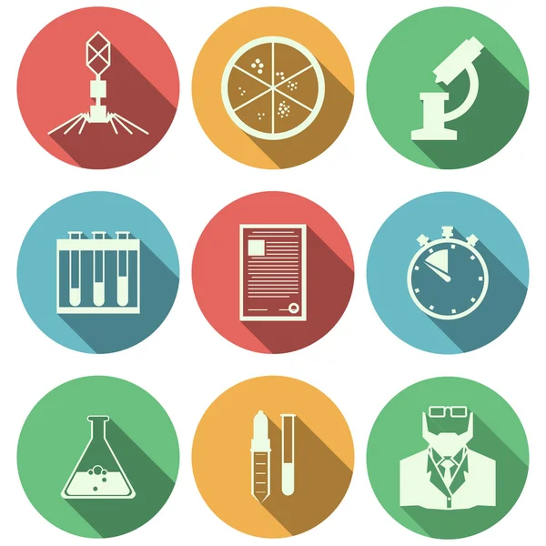 Flat vector icons for microbiology — Stock Vector