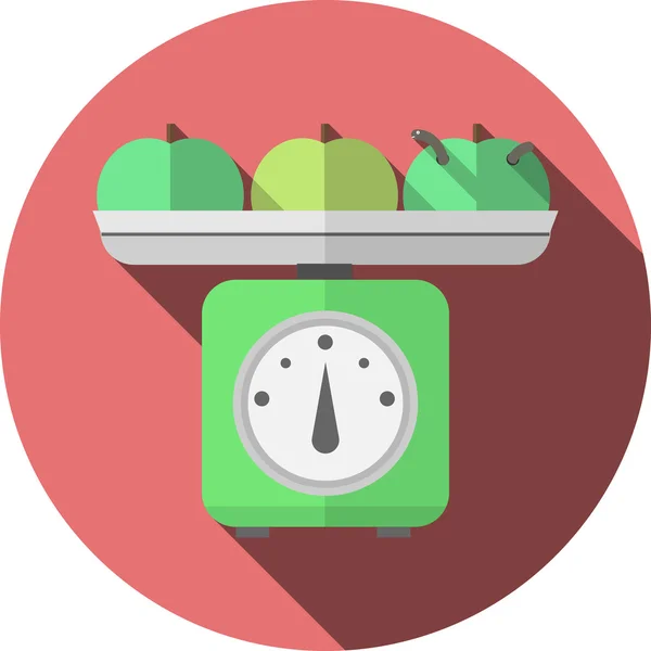 Flat vector icon for kitchen scales with apples — Stock Vector