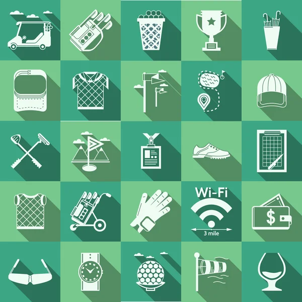 Iconos de vectores planos para golf — Vector de stock