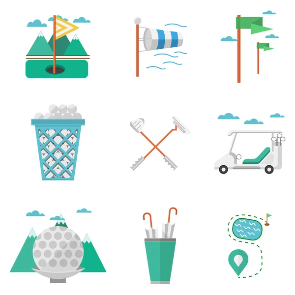 Flat colored vector icons for golf — Stock Vector