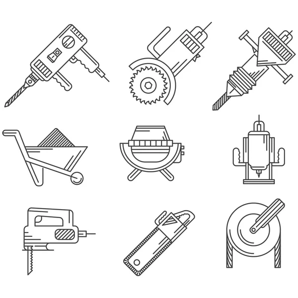 Black outline vector icons for construction equipment — Stock Vector