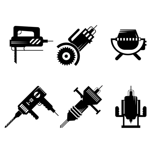 Icone nere collezione vettoriale di attrezzature da costruzione — Vettoriale Stock