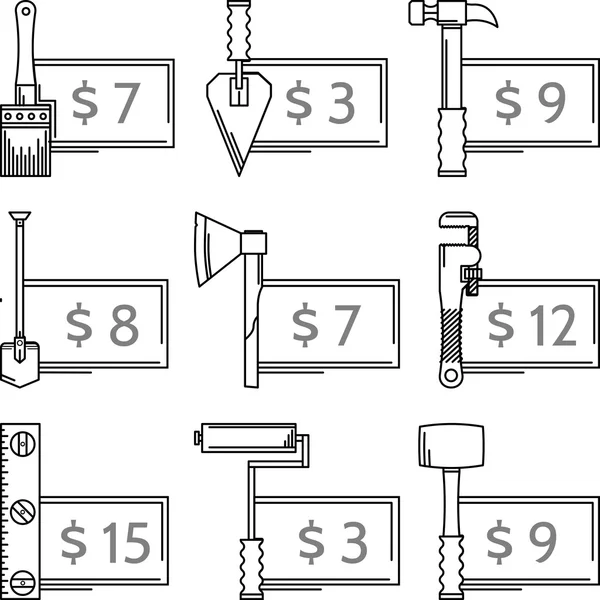 Iconos vectoriales de contorno para tienda de herramientas manuales — Archivo Imágenes Vectoriales