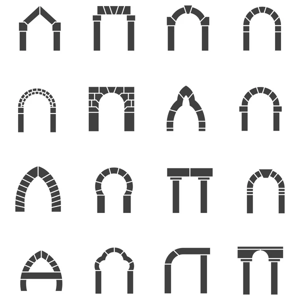 Black icons vector collection of arches — Stock Vector