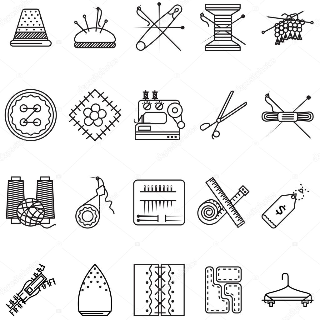 Black line icons vector collection for sewing or handmade