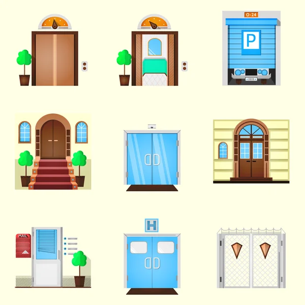 Iconos de vector de colores estilizados para puerta — Vector de stock