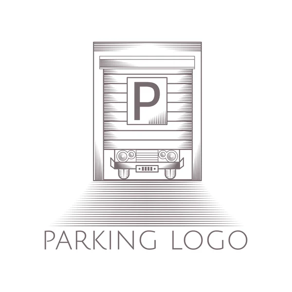 Vector illustration of parking garage icon with text — Stock Vector