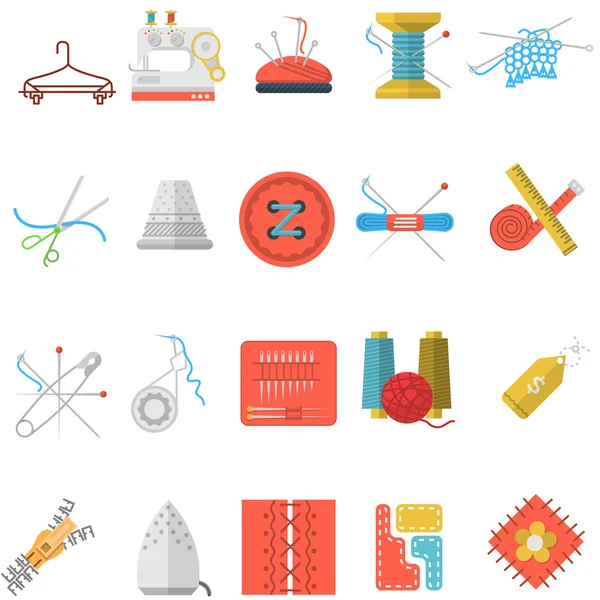 Flat icons vector collection of sewing items — Stock Vector