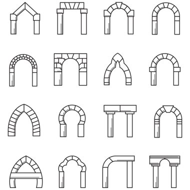 Black line icons vector collection of arches clipart