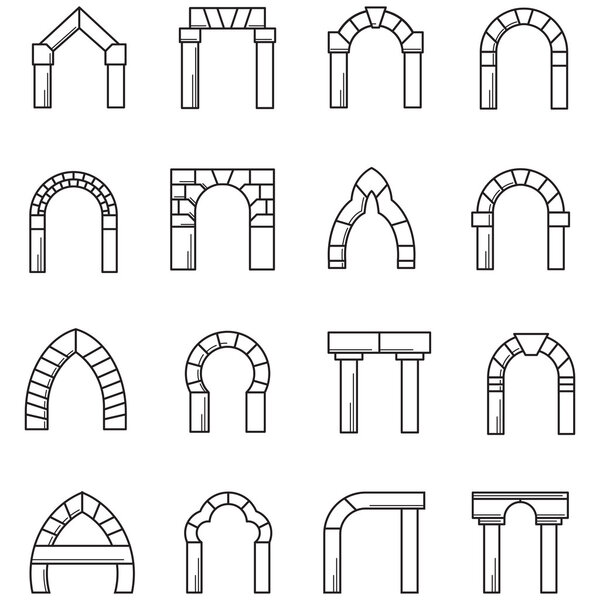 Black line icons vector collection of arches