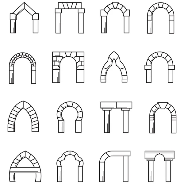 Linha preta ícones coleção vetorial de arcos Vetores De Stock Royalty-Free