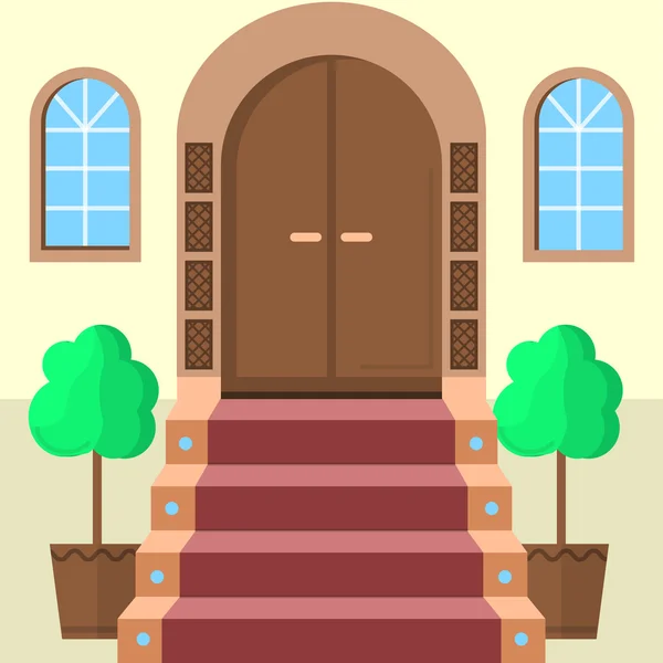 Flat vector illustration of facade doors with stairs — Stock Vector