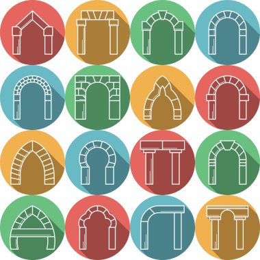Set of colored flat vector icons for archway clipart