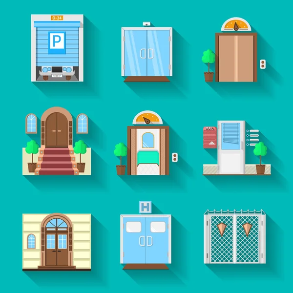 Iconos planos colección vectorial para puertas de entrada — Vector de stock