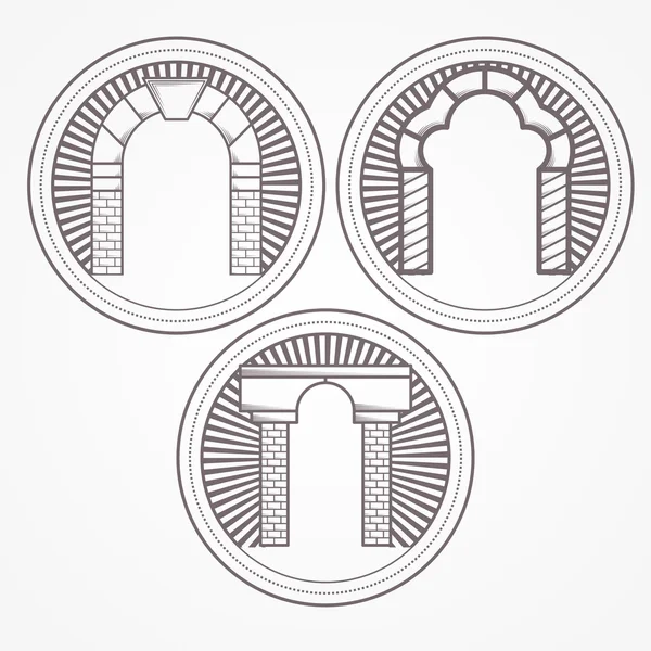 Illustrazione vettoriale di tre tipi di mattoni icona arco — Vettoriale Stock