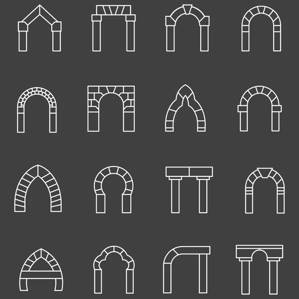 White flat line vector icons for archway — Stock Vector